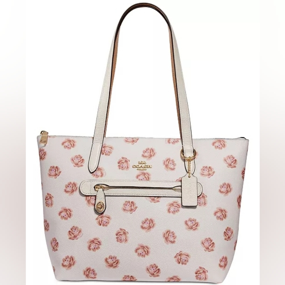 Coach Cream and Pink Floral Tote Bag